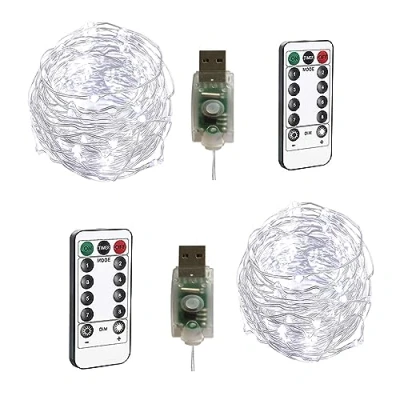Image of BXROIU 100LEDs Micro Fairy Lights in 10Meter Silver Wire with USB Remote Control 8 Program and Timing Dimming LED for Party, Room Decoration, Christmas Pack of 2 (Cool White)