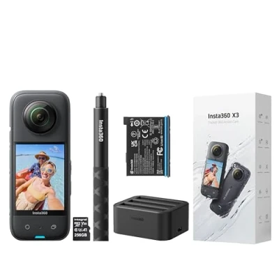Image of Insta360 X3 360 Degree Waterproof Action Camera Invisible Selfie Stick, Battery, Fast charging hub and 256GB MicroSDHC memory card