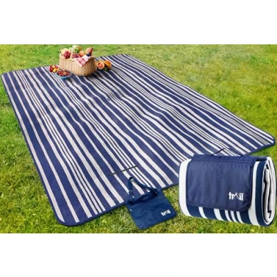Image of Trail Extra Large Picnic Blanket, Soft Fleece Rug, Waterproof Backing, Foam Insulation, Fleecy Top, Parasol Slit, Peg Points, Cover with Strap, Portable Camping Garden Beach Mat (Navy Blue / 3m x 2m)