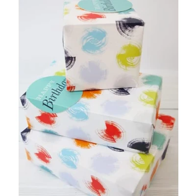 Image of Wrapping Paper 12371A&quot;Male Spot&quot; Gift Wrap Pack with 2 Sheets &amp; Tags, Plastic Free FULLY RECYCLABLE, multicoloured