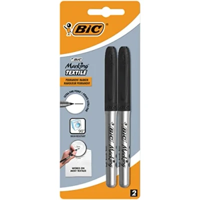 Image of BIC Marking Ultra Fine Permanent Marker Fabrics (0.6 mm) Black, Blister Pack of 2 Quick Dry