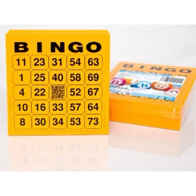 Image of DiPrint 200 Large Bingo Cards for Seniors 24 out of 75 with Joker in the Centre (Orange)