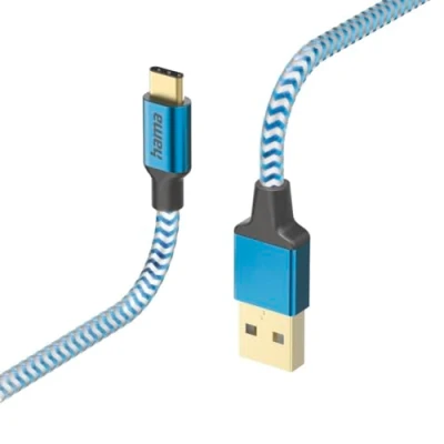 Image of Hama 1.5m Nylon Reflective USB A to C Charging Cable Blue