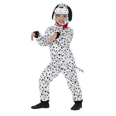 Image of Smiffys Dalmatian Costume, Black &amp; White with Hooded Jumpsuit Tail, Children&#039;s Animal Fancy Dress, Dress Up Costumes