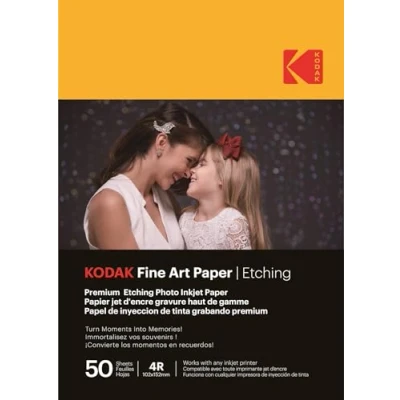 Image of KODAK Fine Art Paper/Etching 50 Sheet Pack of Premium Textured Photo Paper Format 10 x 15 cm (A6) Etching Matte Finish 210 GSM Compatible with All Inkjet Printers