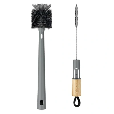 Image of MR.SIGA Baby Bottle Brush, 2 in 1 Straw Cleaner brush with Bamboo Handle, Flexible for Glasswares, Mugs, Straw, Glass Cup, Grey, head diameter 6centimetres(2.4 inches)