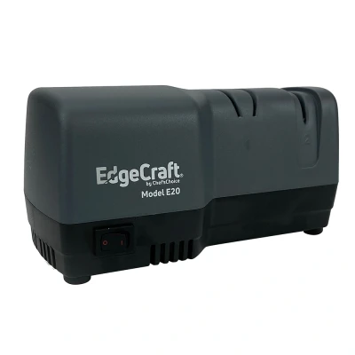 Image of Edgecraft E20 Hybrid Knife Sharpeners uses Diamond Abrasives and Combines Electric Manual Sharpening for 20 Degree Straight Serrated Knives, 2 Stage, Gray