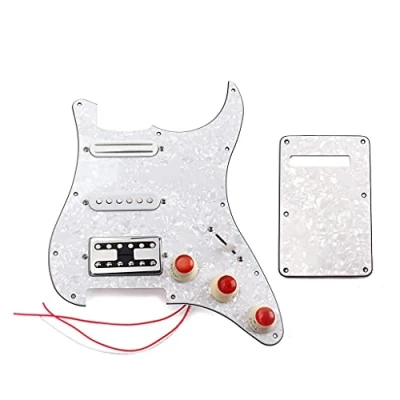 Image of Alnicov 3 Ply SSH Prewired Loaded Pickguard Scratch Plate Single Coil Alnico 5 and Humbucker Magnet Pickups Assembly Set for ST Strat Electric Guitar(White Pearl)