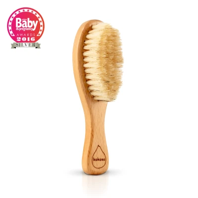 Image of Kokoso Baby Wooden Brush, Natural Hair Brush Made with 100% Boar Bristle, for Babies &amp; Toddlers Gentle on Delicate Comes a Jute Bag, Plastic Free