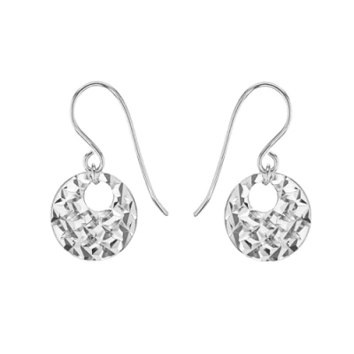 Image of Tuscany Silver Women&#039;s Sterling Diamond Cut Flat Disc Drop Earrings of 12 x 25 mm