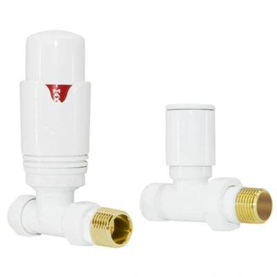 Image of Warmehaus Thermostatic Radiator Valve 15mm Straight TRV + Lockshield for Heated Towel Rail White