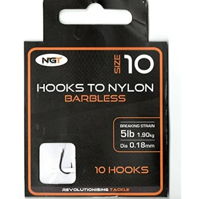 Image of x10 NGT Barbless Hooks to Nylon in Size 10