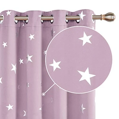 Image of Deconovo Super Soft Star Foil Printed Thermal Insulated Eyelet Blackout Curtains for Living Room 46 x 54 Inch Baby Pink 2 Panels