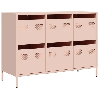 Image of vidaXL Pink Sideboard Steel Cabinet with Ample Storage Modern Furniture for Bedroom/Office/Hallway