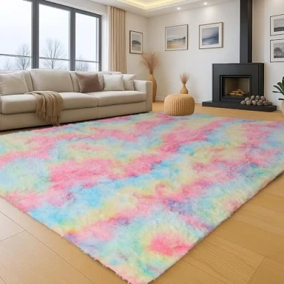 Image of Aspire Homeware Rugs Living Room Rainbow Area (200x290cm) for Bedroom Anti Slip Modern Super Soft Thick Pile Fluffy Shaggy Rug Non Shedding