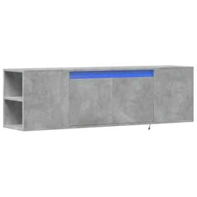 Image of vidaXL TV Wall Cabinet LED Lights, Floating Unit/Stand, Engineered Wood, Concrete Grey, 135x31x39.5 cm, Living Room, Space Saving, Modern, 2 Drawers for Storage