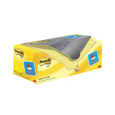 Image of Post it Notes Canary Yellow, Value Pack 20 Pads, 100 Sheets per Pad, 76 mm x mm, Yellow Self stick For Note Taking, To Do Lists &amp; Reminders, School and Office Supplies