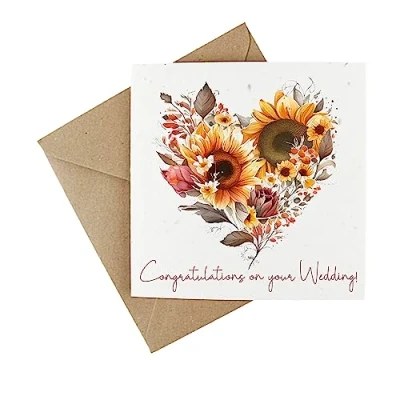 Image of Plantable Wedding Day Card Eco Friendly Wildflower Seeded Greeting Celebration Floral Heart Wreath