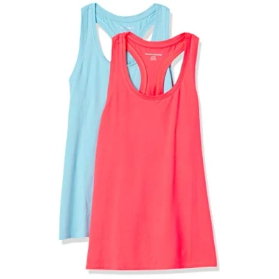 Image of Amazon Essentials Women&#039;s Tech Stretch Racerback Tank Top (Available in Plus Size), Pack of 2, Neon Pink/Blue, S