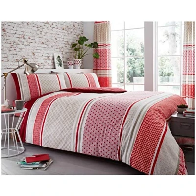 Image of GC GAVENO CAVAILIA Stripe Duvet Quilt Cover Set, Soft &amp; Comfy Polka Dot Reversible Bedding King Size, Natural