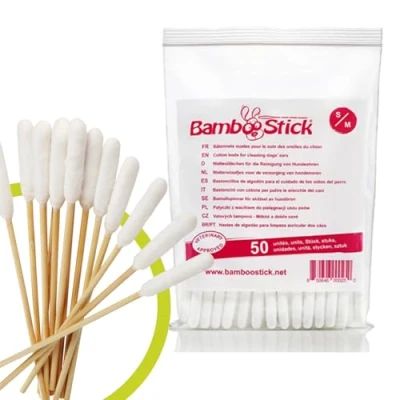 Image of BambooStick® Pack of 50 Bamboo cotton buds for Small Dogs and Cats Ear cleaner cleaning animals ears Easy to use 100% Natural Designed by a French vet