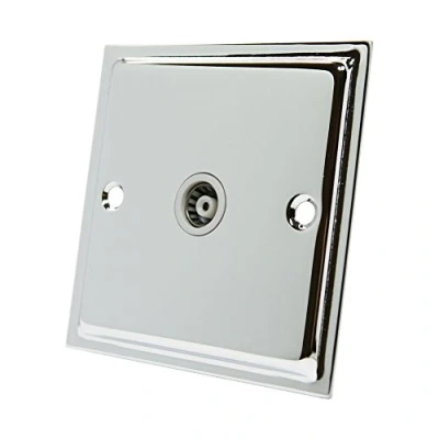 Image of Slimline Polished Chrome 1 Gang TV Socket White Insert Aerial Coaxial Female