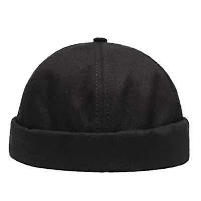 Image of Adjustable Hats Rapper Docker Cap Rolled Cuff Retro Brimless Soft Beanie Unisex Sailor Hat Black