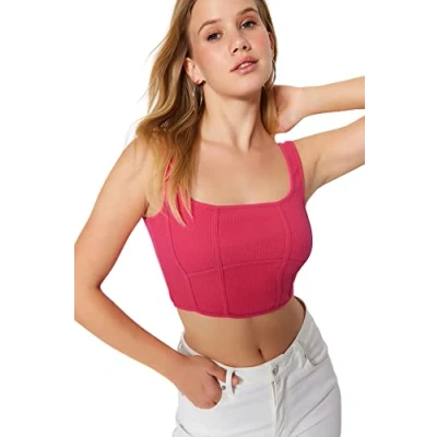 Image of Trendyol Woman Slim fit Basic Square Collar Knit Bustier,Fuchsia,M