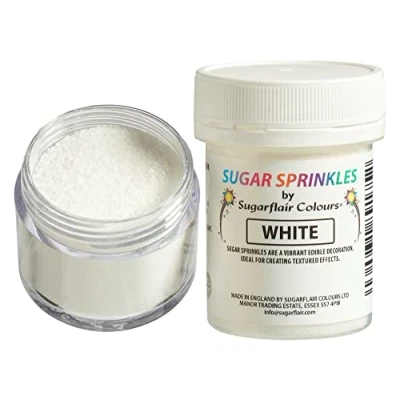 Image of Sugarflair White Edible Glitter Sugar Sprinkles for Cake Decorating, Sprinkle on Cakes, Cupcakes and Treats 40g
