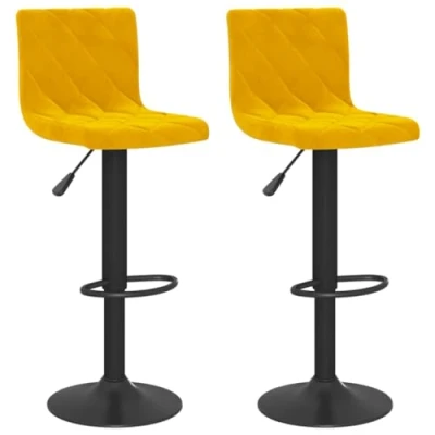 Image of vidaXL Bar Stools with Velvet Upholstery, Swivel Seat, Adjustable Height and Chromed Steel Frame in Mustard Yellow, Set of 2