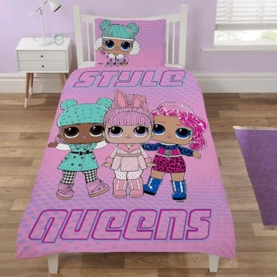 Image of L.O.L. Surprise! Style Queens Single Duvet Cover &amp; Pillowcase Set 100% Cotton Bedding with Pillow Case Reversible for Kids Comfortable Breathable Cute Design