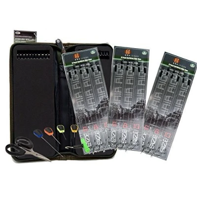 Image of 18 X Carp Fishing Hair Rigs Sizes 6 8 &amp; 10 With Stiff Rig Wallet + Baiting Tools