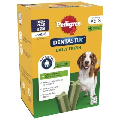 Image of Pedigree Dentastix Fresh Daily Dental Chews Medium Dog, 112 Sticks 2.88 kg MegaPack (4 x 28 Sticks)
