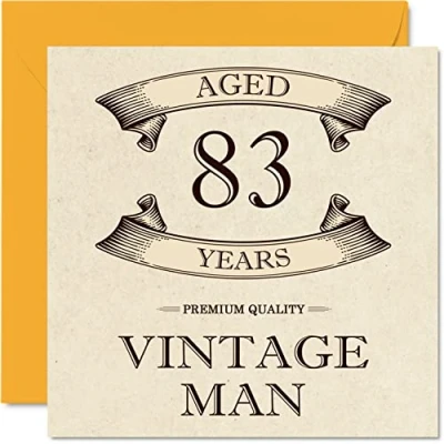 Image of Vintage 83rd Birthday Cards for Men Aged 83 Years Fun Card Grandpa Dad Husband Uncle Brother Grandad, 145mm x Greeting Cards,