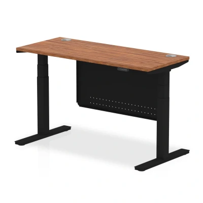 Image of Air 1400x600 Height Adjustable Desk Walnut CP Black Leg Modesty Panel