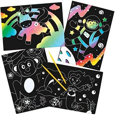 Image of Baker Ross AX104 Scratch Art Pictures Assortment, for Kids Arts and Crafts Projects (Pack of 10), Assorted