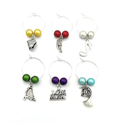 Image of Libby&#039;s Market Place Musical Wine Glass Charms with Organza Gift Bag