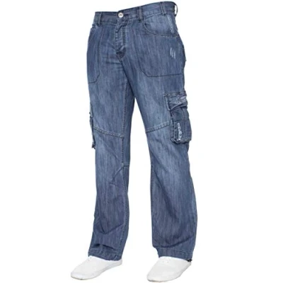Image of Enzo Mens Cargo Combat Jeans Trousers Casual Work Denim Pants All Waist Sizes LSW 34 Regular Light Blue