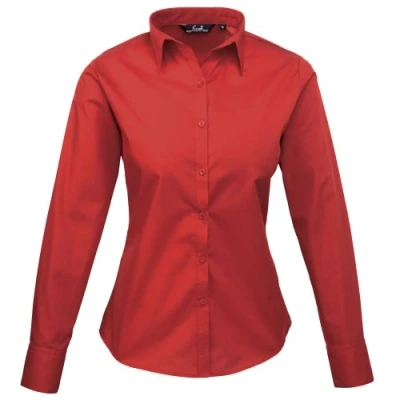 Image of Premier Womens/Ladies Poplin Long Sleeved Blouse (Red) Size 12 UK