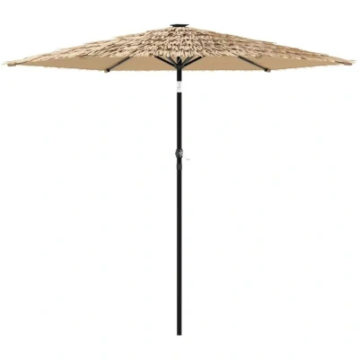Image of vidaXL Garden Parasol with LEDs and Steel Pole Brown 223x223x213 cm