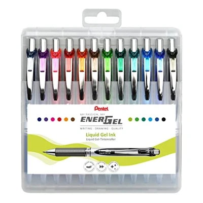 Image of Pentel BL77 12 EnerGel Retractable Gel Ink Rollerball Pen 0.7mm Ball Diameter = 0.35mm Line Width Refillable Plastic Box Assorted Colours