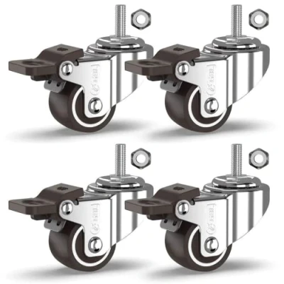 Image of GBL Heavy Duty Swivel Casters with 4 Brakes + Bolts 25mm M8 x 20mm Up to 40kg Pack of No Floor Marks Silent Caster for Furniture Small Rubberized Trolley Wheels Silver