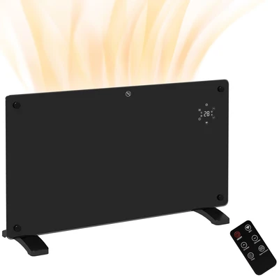 Image of HOMCOM Electric Heater Wifi Smart App, 1500W Glass Panel Radiator, Freestanding or Wall Mounted Convector Space with LED Display, 24Hr 7 Day Timer, Adjustable Thermostat, Remote Control