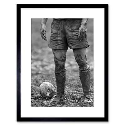 Image of Wee Blue Coo Rugby Player Ball Mud Bowl Artwork Framed Wall Art Print 9X7 Inch