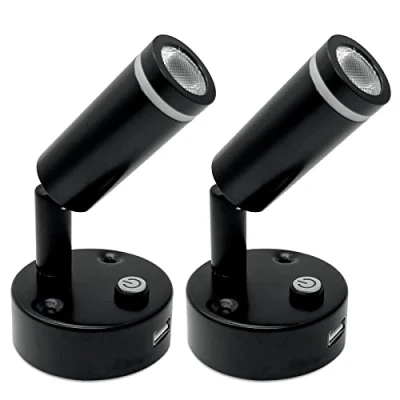 Image of Dream Lighting 12v Caravan Light with USB Warm White Dimmable Black LED Spot Reading Wall Mounted for Campervan Motorhome Boat Interior 2W Blue Night Set of 2