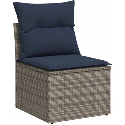 Image of vidaXL Garden Sofa Armless with Cushions Grey Poly Rattan