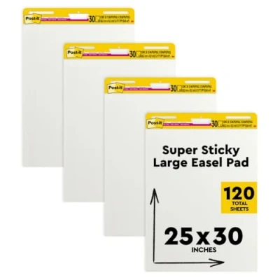 Image of Post It Sticky Easel Paper 63.5 x 77.5 cm Block of 30 Sheets (Pack 2) Pads 4 White