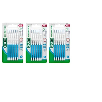 Image of GUM Interdental Brushes Bi Direction 6 pieces Light Blue 0.9mm, pack of 3 (3x pieces)
