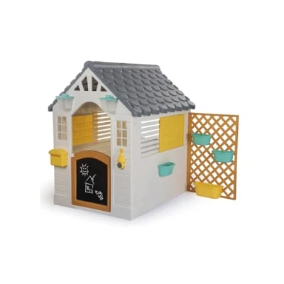Image of Dolu Garden Playhouse with Fence Sturdy, Safe, and Easy to Assemble Outdoor for Imaginative Adventures! 127 x 140 107.5 cm White Grey