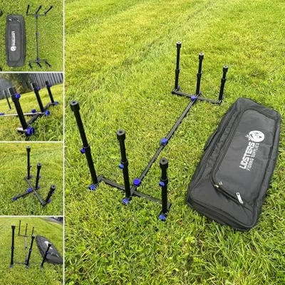 Image of LFS Black GRAND Aluminium Rod Pod Screws Fully Adjustable Carp Fishing (Blue Screw)